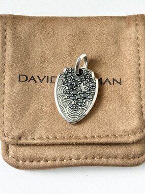 David Yurman Sterling Silver Men's Waves Shield Pendant with Pavé Black Diamonds